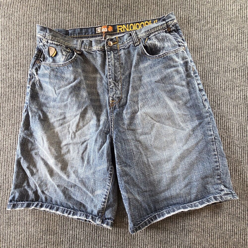 Y2K Vintage  Akademiks Jeanius Mens Jean Shorts Size 40 Acid Wash
